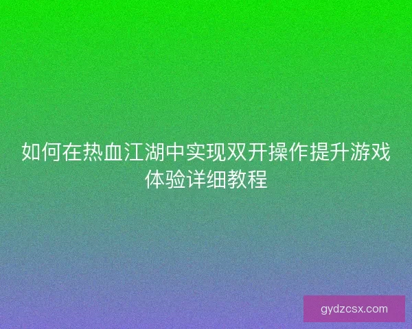 如何在热血江湖中实现双开操作提升游戏体验详细教程 如何在热血江湖中实现双开操作提升游戏体验详细教程